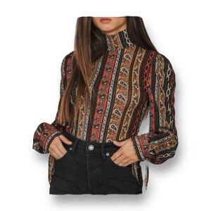 Free People Donatello Turtleneck Printed Top Size Large